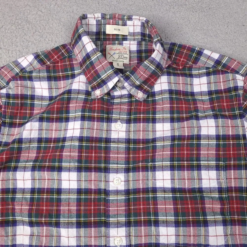 J Crew Shirt Mens Small Slim Plaid The Broken-in Oxford Organic Cotton Button Up
